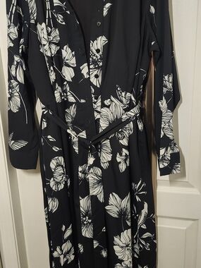 Black Maxi Shirt Dress with White Floral Print
